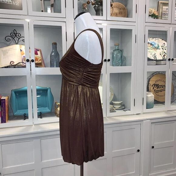 Bebe Bronze Metallic Bubble Hem Cocktail Dress - Picture 2 of 7